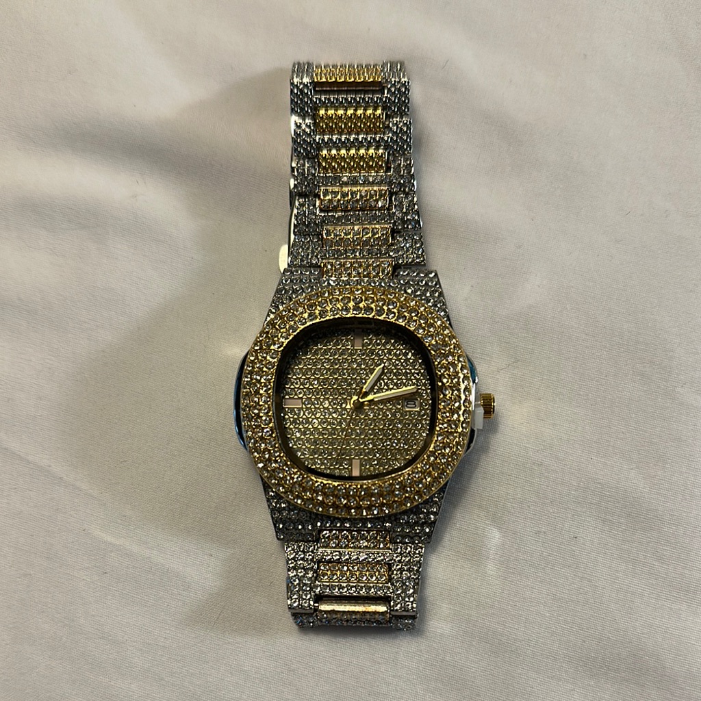Gold And Silver Watch With Crystal Accents